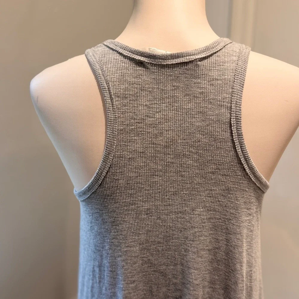 Free People (Beach) Grey Ribbed High Neck Swing Tank Mini Dress | Size S
